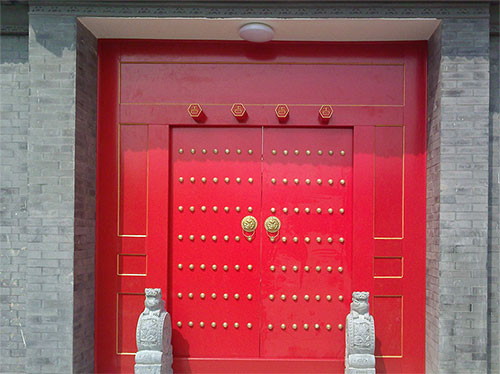合浦中国传统四合院系列朱红色中式木制大门木作